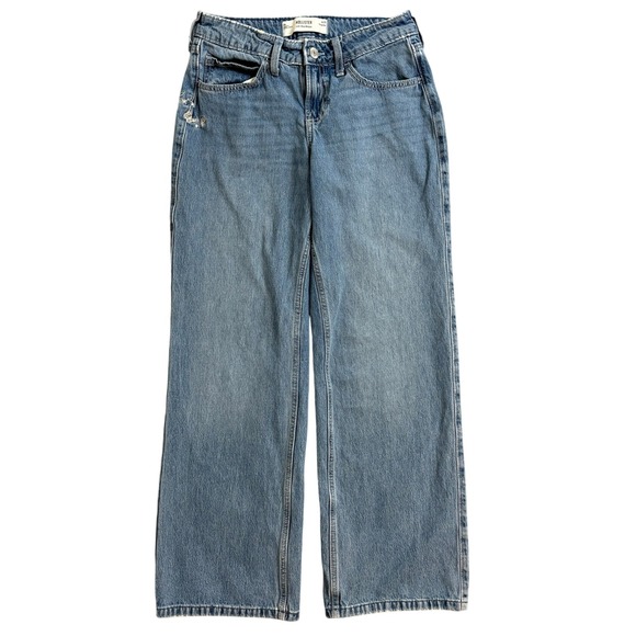 Hollister Denim - Hollister Low Rise Baggy Jeans W25 0R Medium Wash Butterfly Embroidered Wide Leg